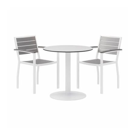 Kfi KFI 3-Piece Outdoor Dining Set, 30"W x 29"H Table, White w/ White Frame OL5601WHGY-2-TP30RD-B2200WH-D354